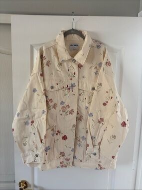 NWT Old Navy Cream Floral Trucker Oversized Jean Jacket SZ XL